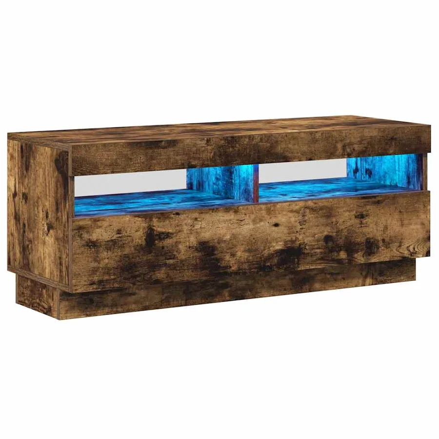 Meuble TV avec lumières LED chêne fumé 100x35x40 cm - 2