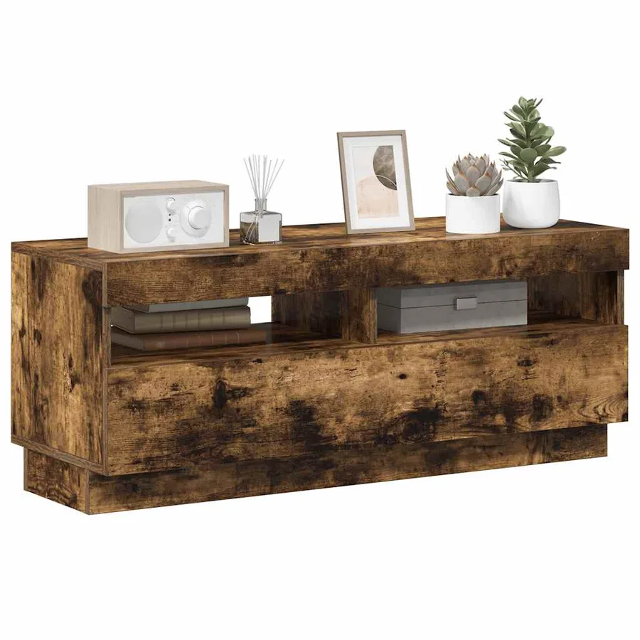 Meuble TV avec lumières LED chêne fumé 100x35x40 cm - 4