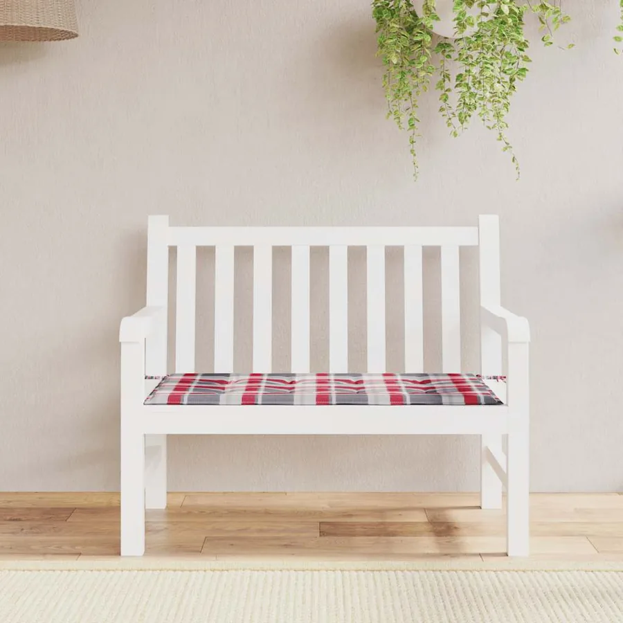 Coussin de banc de jardin motif à carreaux rouges 120x50x3 cm