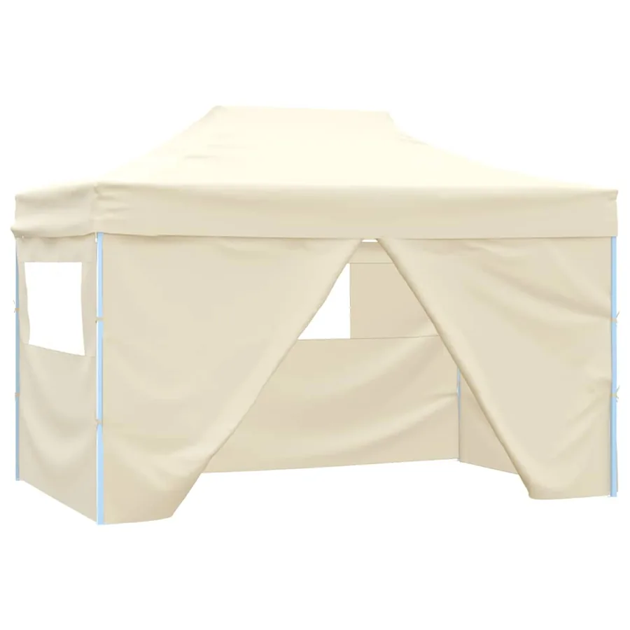 Tente de réception pliable avec 4 parois 3x4 m Acier Crème