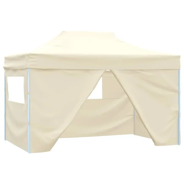 Tente de réception pliable avec 4 parois 3x4 m Acier Crème