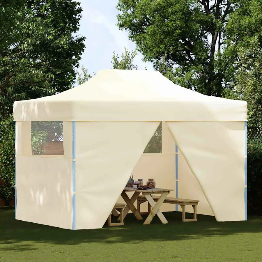 Tente de réception pliable avec 4 parois 3x4 m Acier Crème - 2