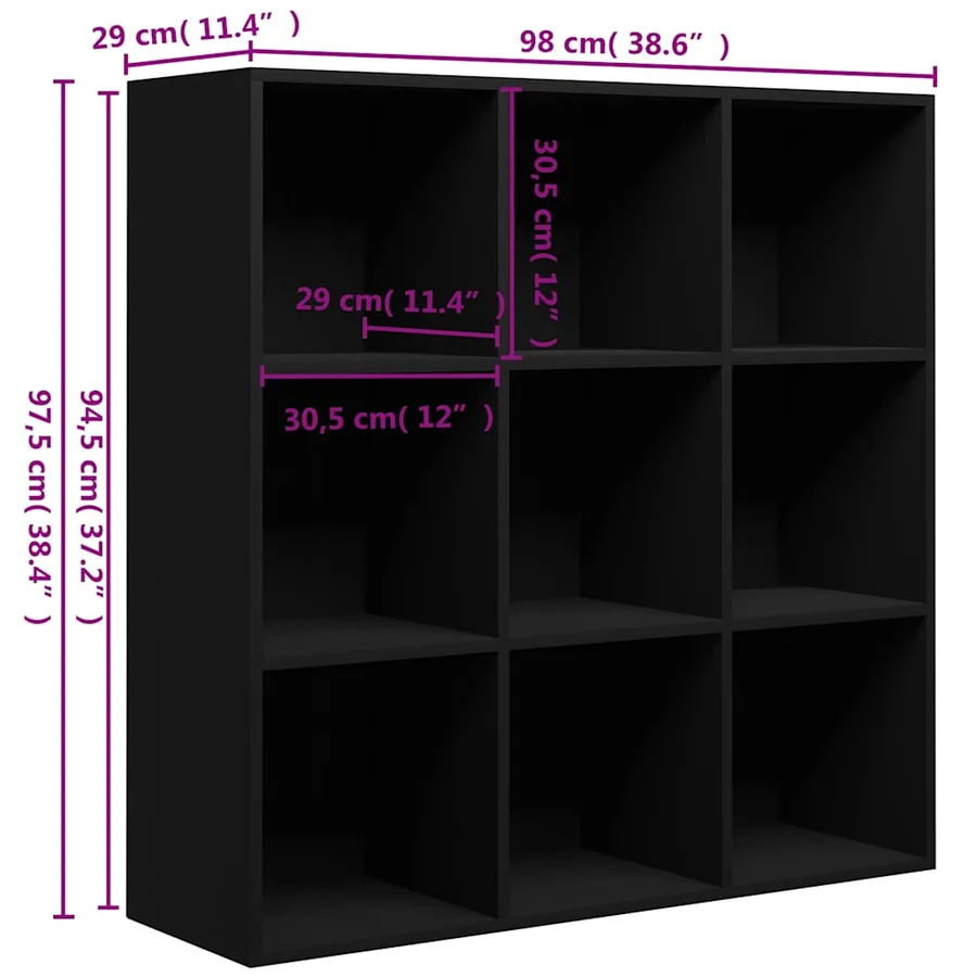 Bibliothèque noir 98x29x97,5 cm bois d'ingénierie - 7