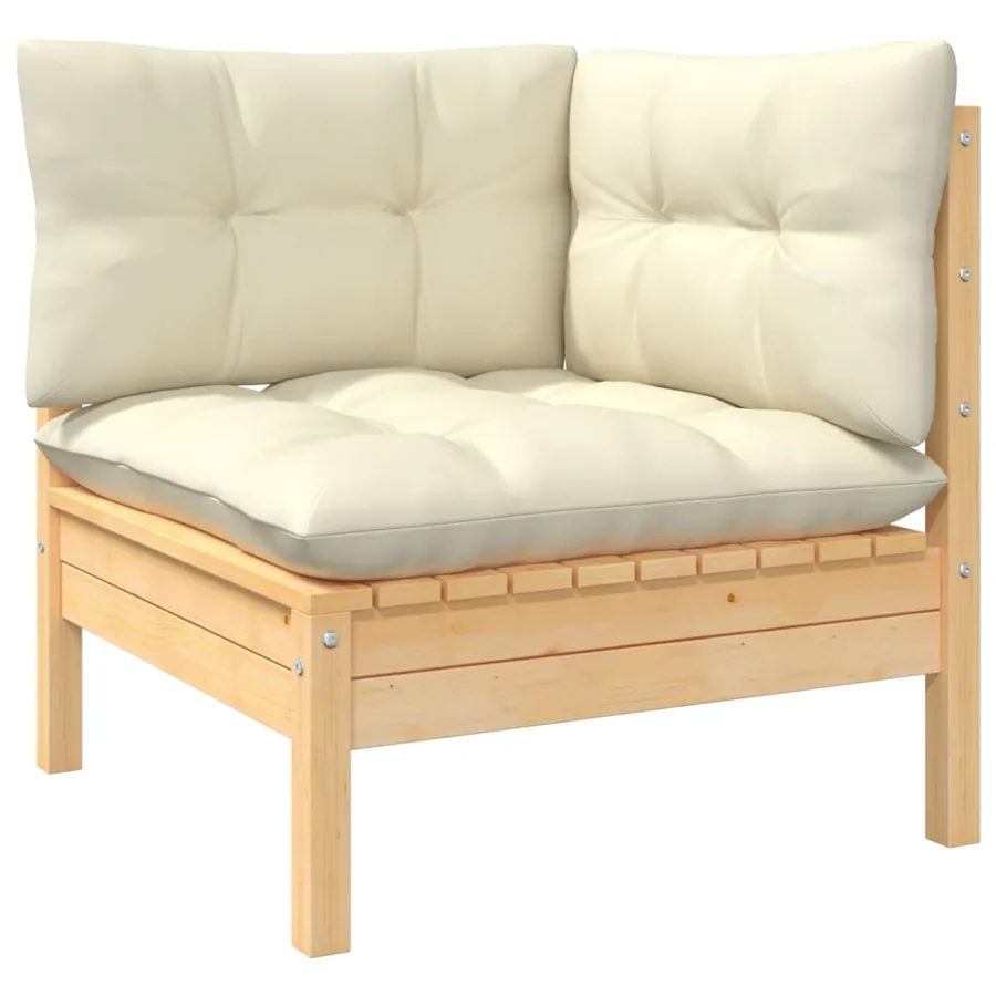 Salon de jardin 12 pcs avec coussins crème Bois de pin - 3