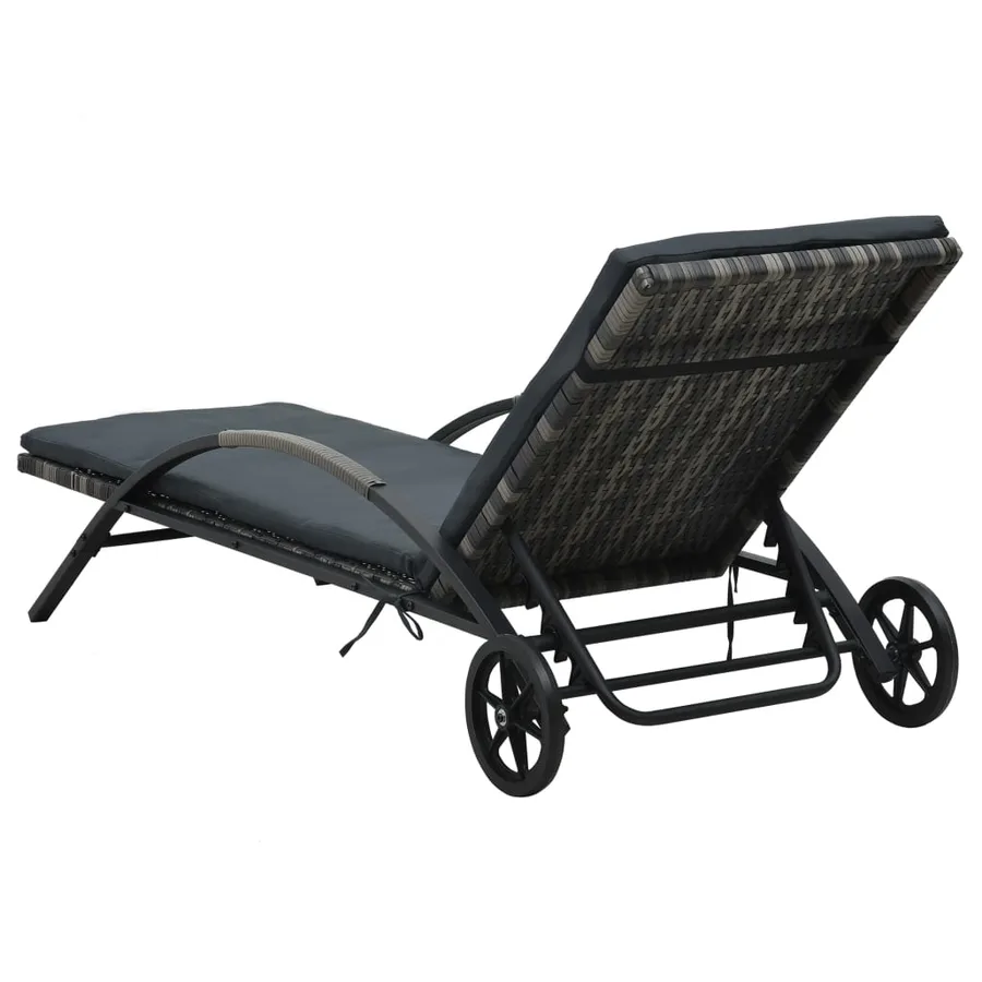 Chaise longue avec coussin et roues Résine tressée Noir - 15