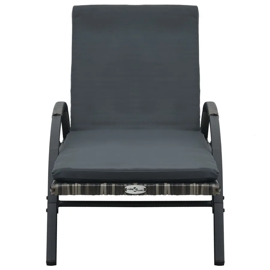 Chaise longue avec coussin et roues Résine tressée Noir - 16