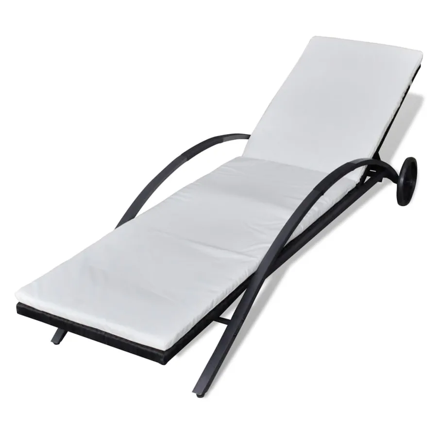 Chaise longue avec coussin et roues Résine tressée Noir - 2