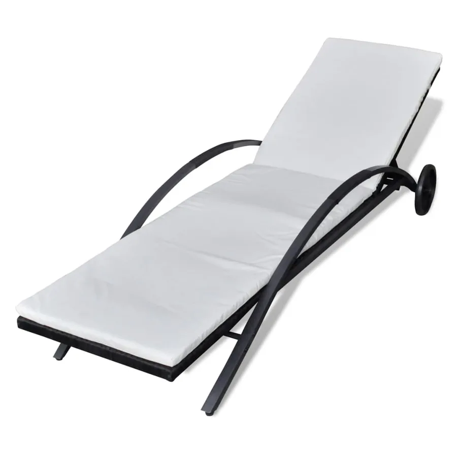 Chaise longue avec coussin et roues Résine tressée Noir - 20