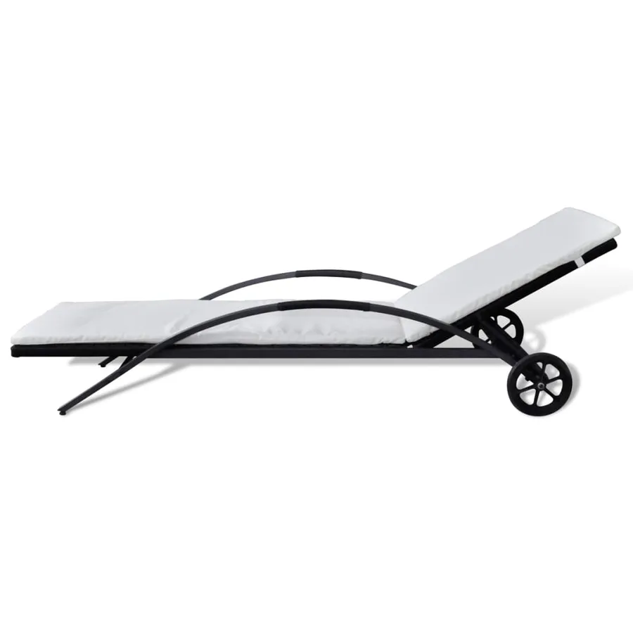 Chaise longue avec coussin et roues Résine tressée Noir - 21