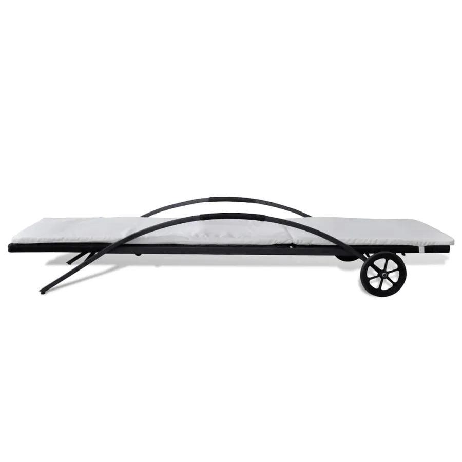 Chaise longue avec coussin et roues Résine tressée Noir - 22