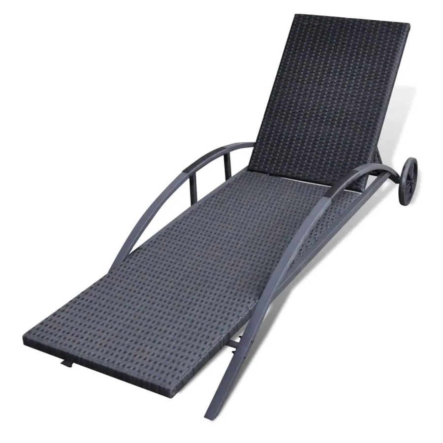 Chaise longue avec coussin et roues Résine tressée Noir - 23