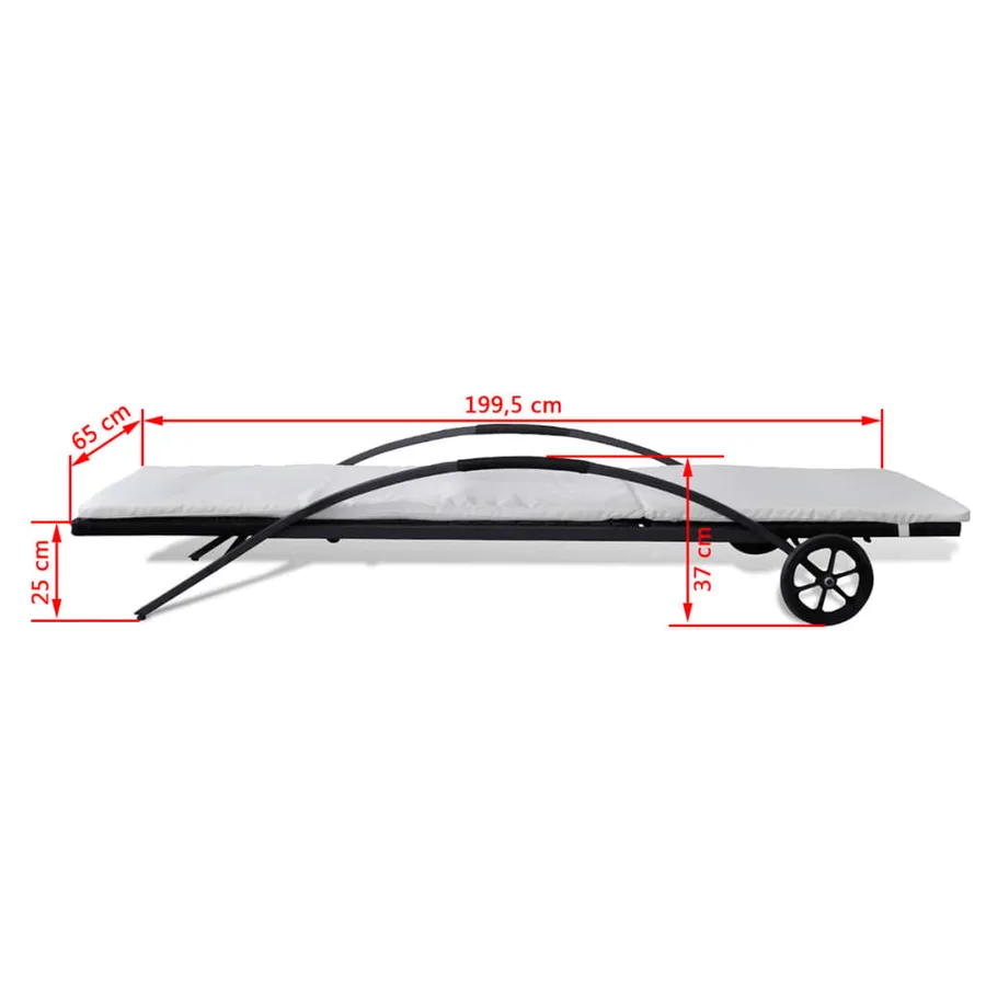 Chaise longue avec coussin et roues Résine tressée Noir - 24