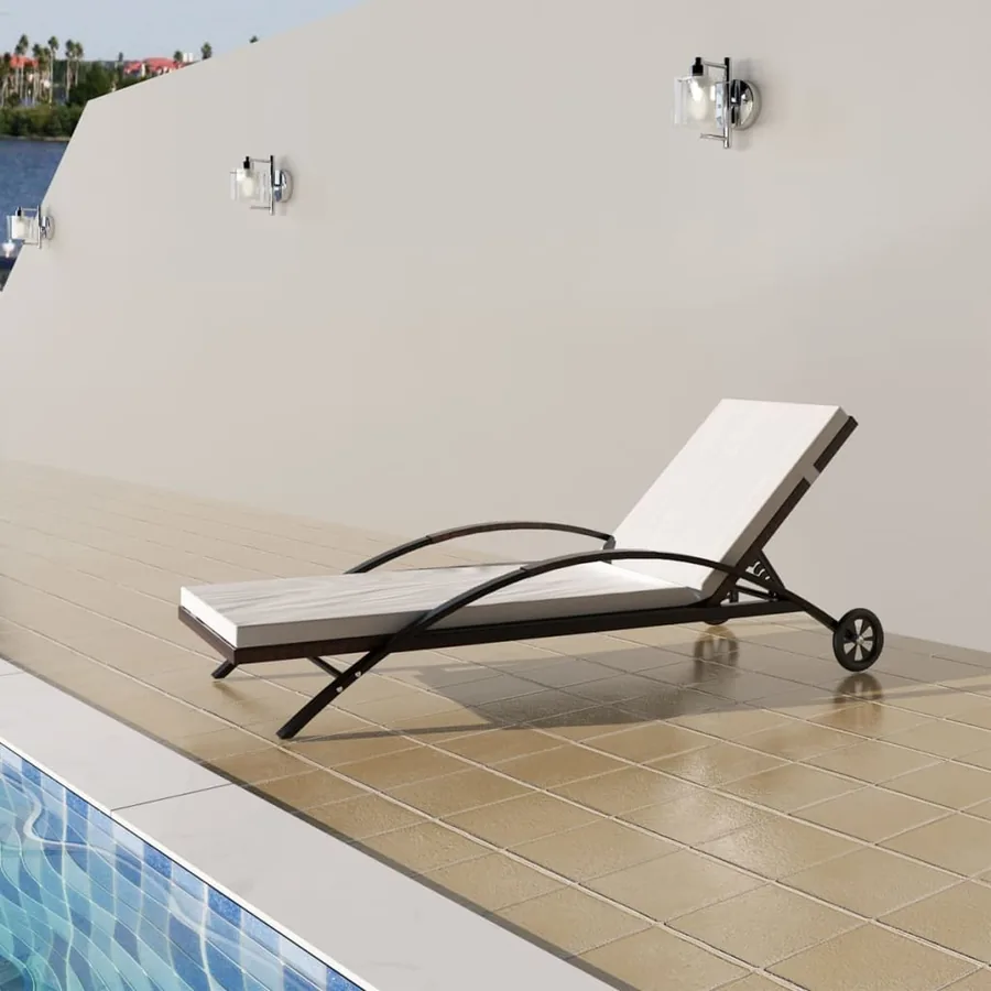 Chaise longue avec coussin et roues Résine tressée Noir - 25