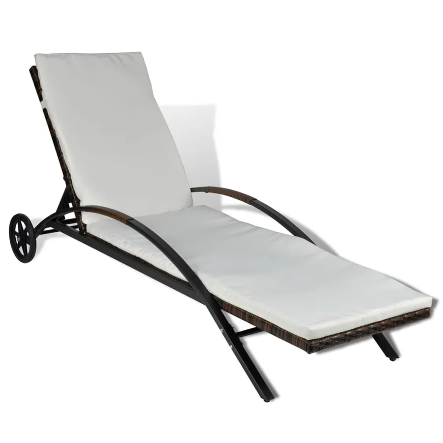 Chaise longue avec coussin et roues Résine tressée Noir - 26