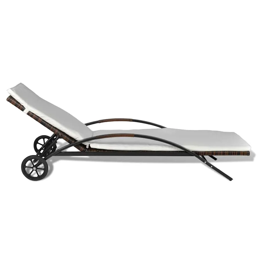 Chaise longue avec coussin et roues Résine tressée Noir - 27