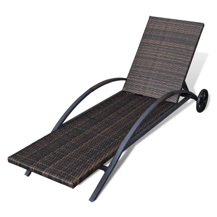 Chaise longue avec coussin et roues Résine tressée Noir - 29