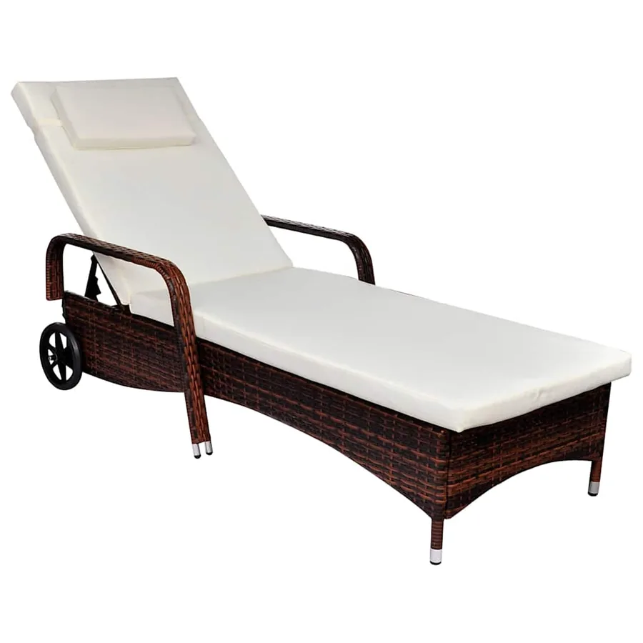 Chaise longue avec coussin et roues Résine tressée Noir - 31