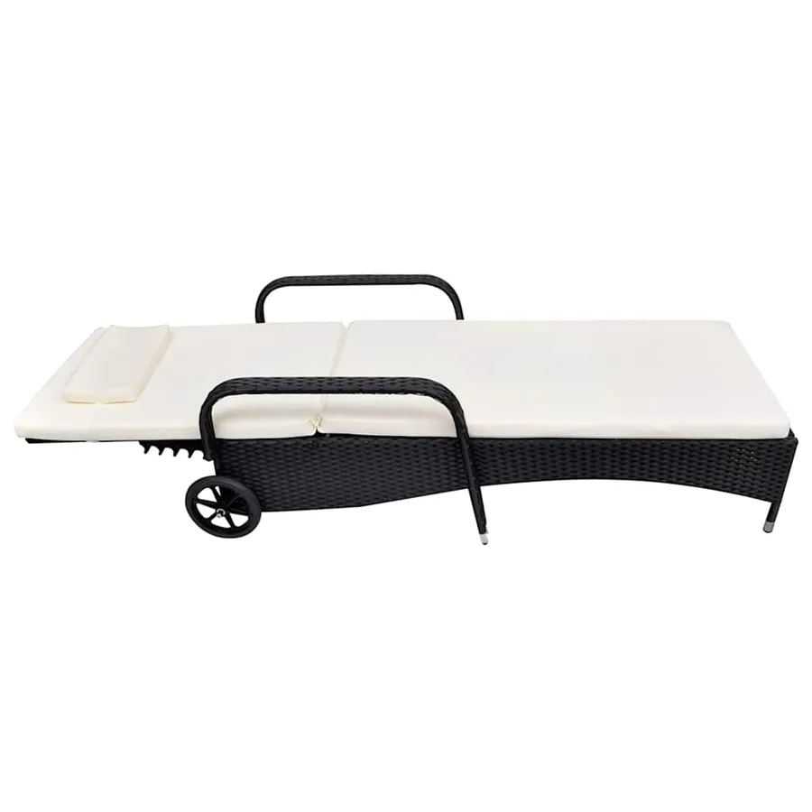 Chaise longue avec coussin et roues Résine tressée Noir - 9
