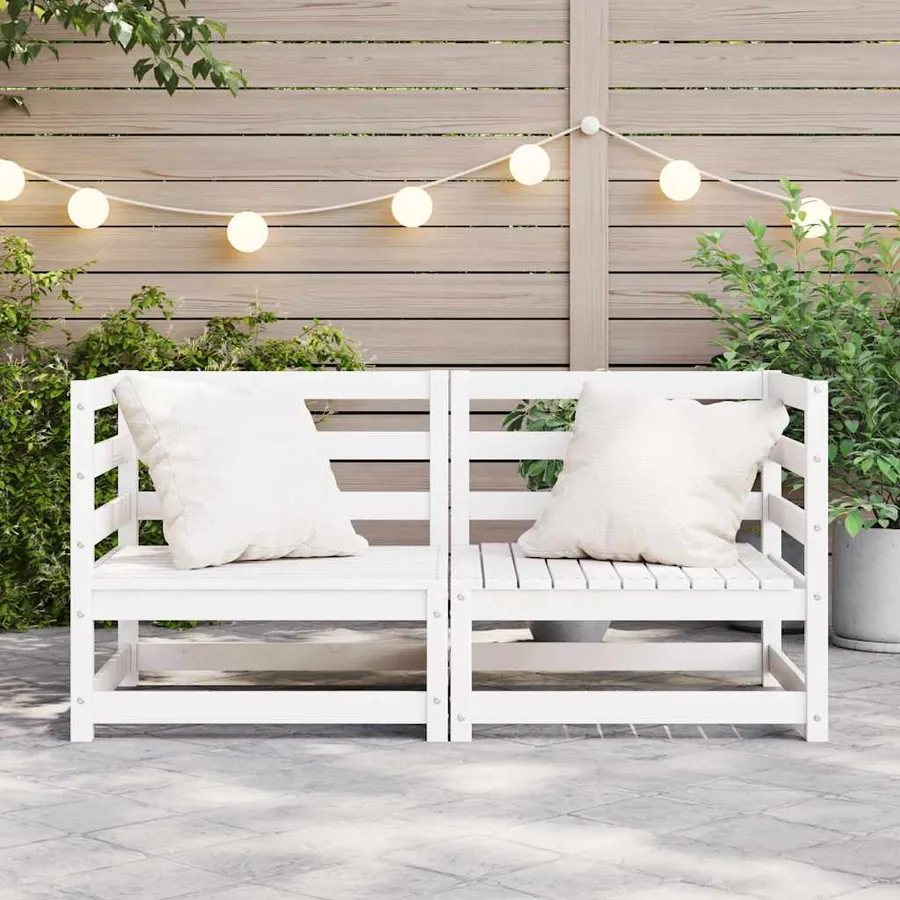 Canapés d'angle de jardin 2 pcs blanc bois de pin massif - 3