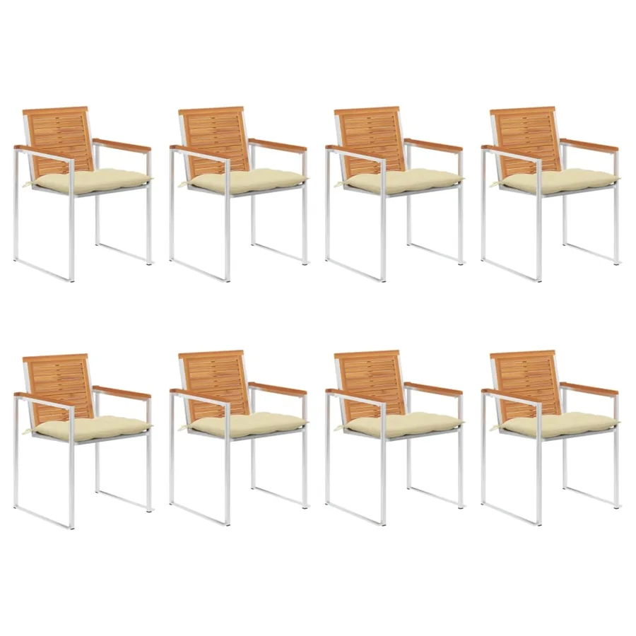 Chaises de jardin lot de 8 avec coussins Bois d'acacia solide