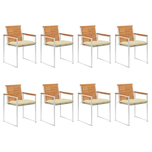 Chaises de jardin lot de 8 avec coussins Bois d'acacia solide