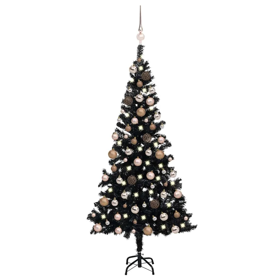 Arbre de Noël artificiel pré-éclairé et boules noir 150 cm PVC