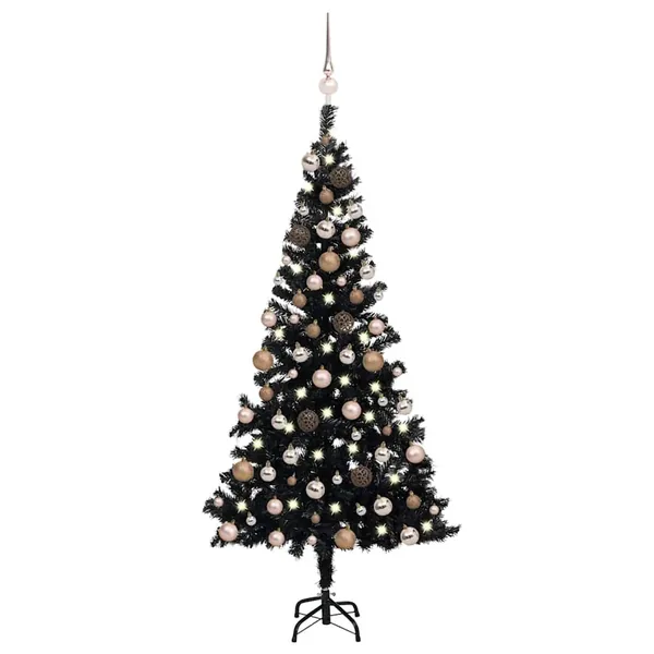 Arbre de Noël artificiel pré-éclairé et boules noir 150 cm PVC