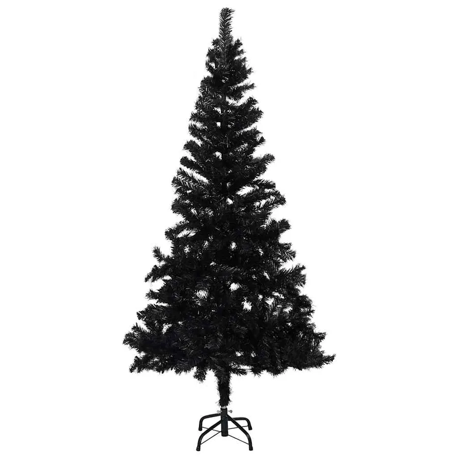 Arbre de Noël artificiel pré-éclairé et boules noir 150 cm PVC - 2