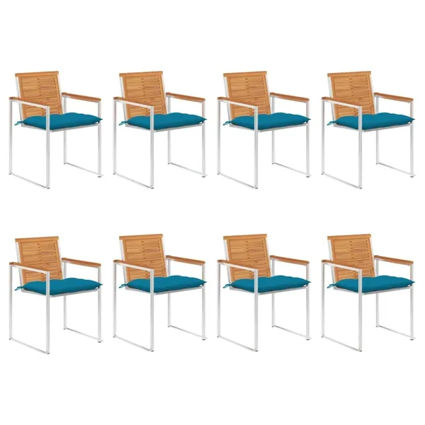 Chaises de jardin lot de 8 avec coussins Bois d'acacia solide