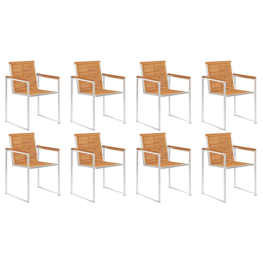 Chaises de jardin lot de 8 avec coussins Bois d'acacia solide - 3