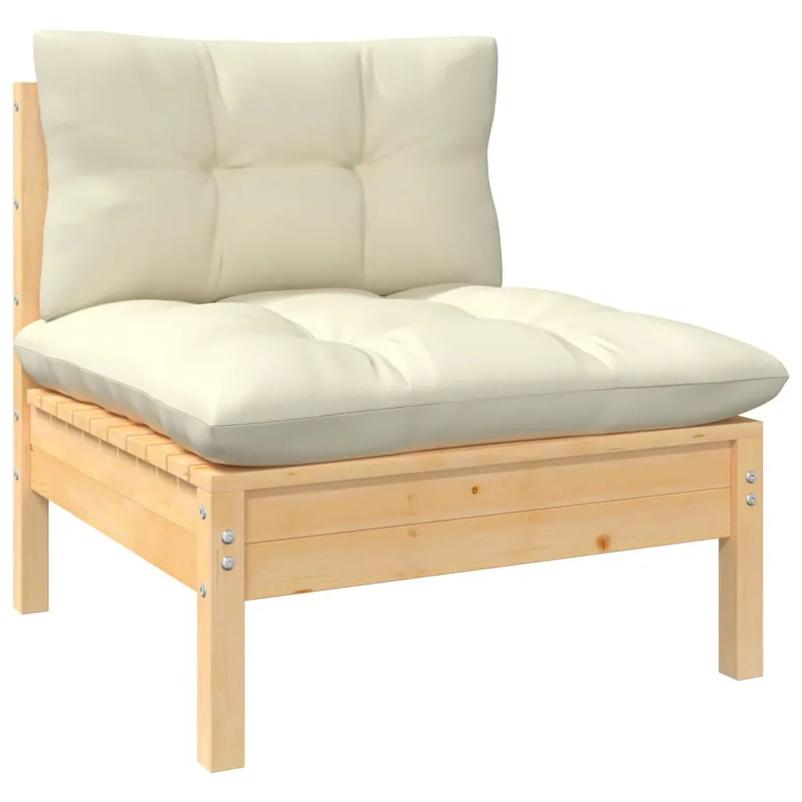 Salon de jardin 6 pcs avec coussins crème Bois de pin massif - 4