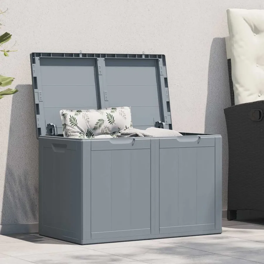Boîte de rangement de jardin 180 L Gris PP aspect bois