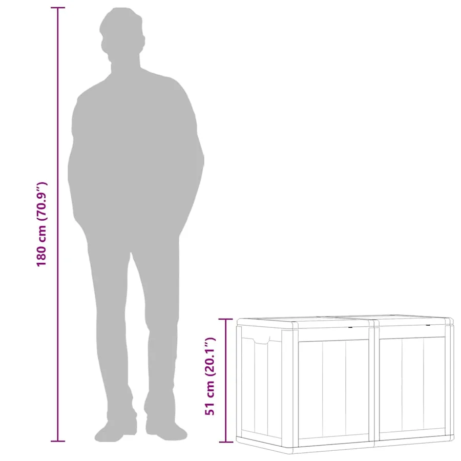 Boîte de rangement de jardin 180 L Gris PP aspect bois - 10