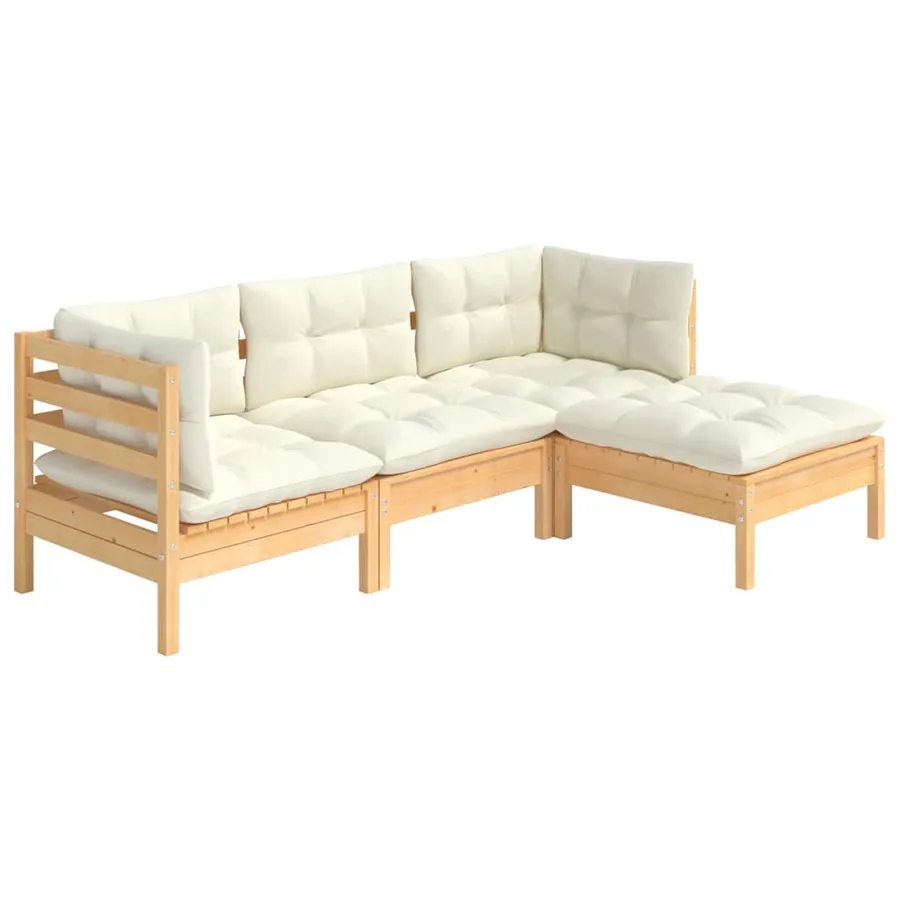 Salon de jardin 4 pcs avec coussins crème Bois de pin - 3