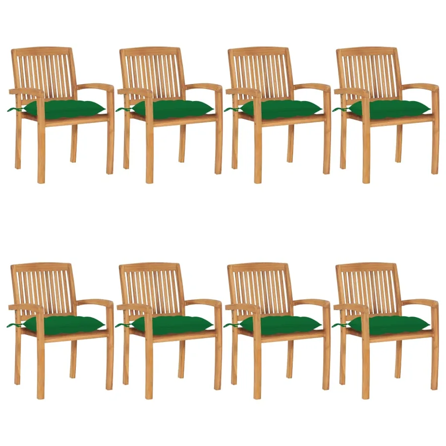 Chaises de jardin empilables avec coussins lot de 8 Teck solide - 14