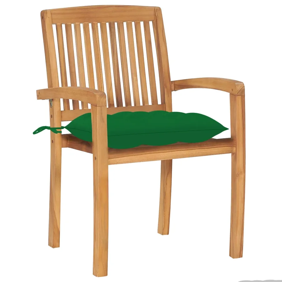 Chaises de jardin empilables avec coussins lot de 8 Teck solide - 16