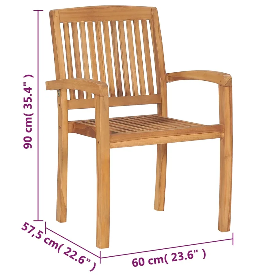 Chaises de jardin empilables avec coussins lot de 8 Teck solide - 25