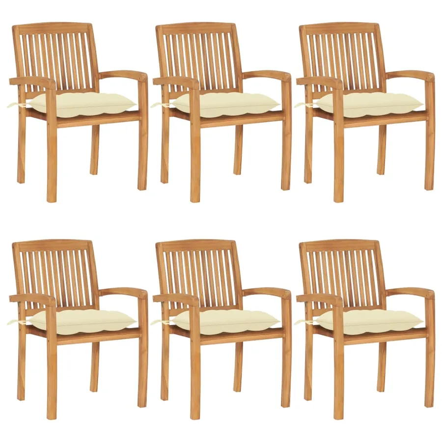 Chaises de jardin empilables avec coussins lot de 6 Teck solide