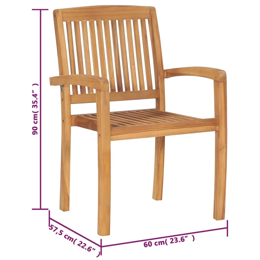 Chaises de jardin empilables avec coussins lot de 6 Teck solide - 12