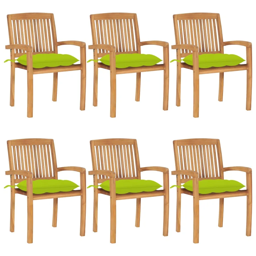 Chaises de jardin empilables avec coussins lot de 6 Teck solide - 14