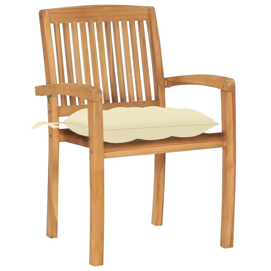 Chaises de jardin empilables avec coussins lot de 6 Teck solide - 3