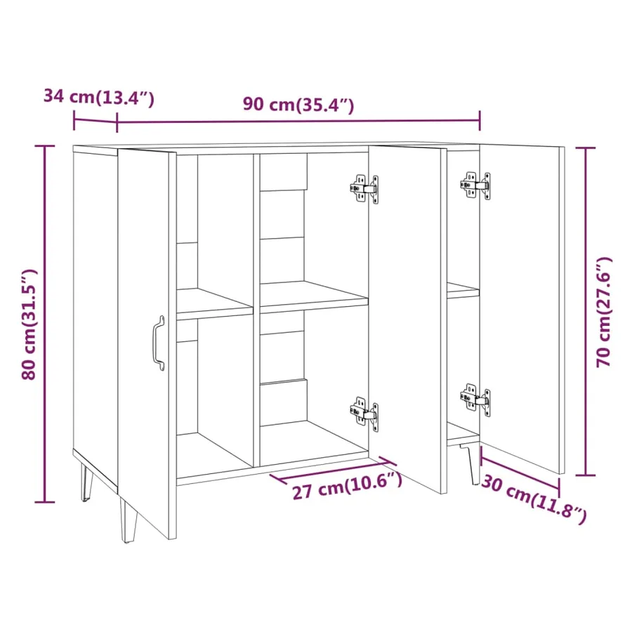 Buffet sonoma gris 90x34x80 cm bois d'ingénierie - 8
