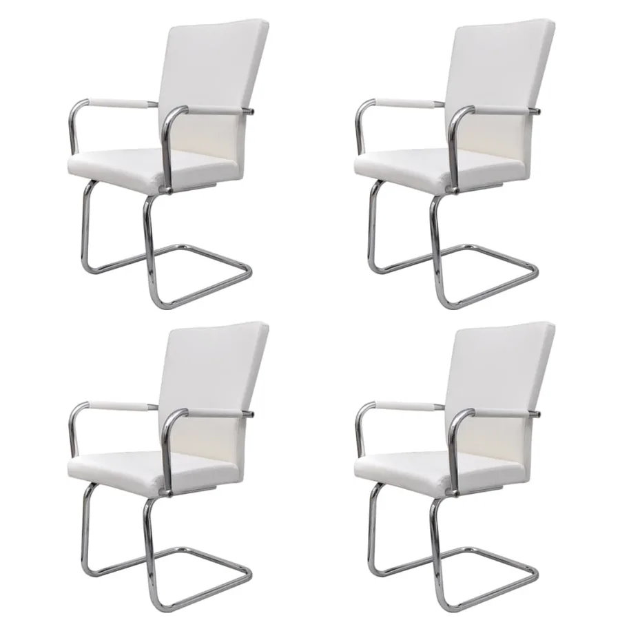 Chaises à manger cantilever lot de 4 blanc similicuir - 2