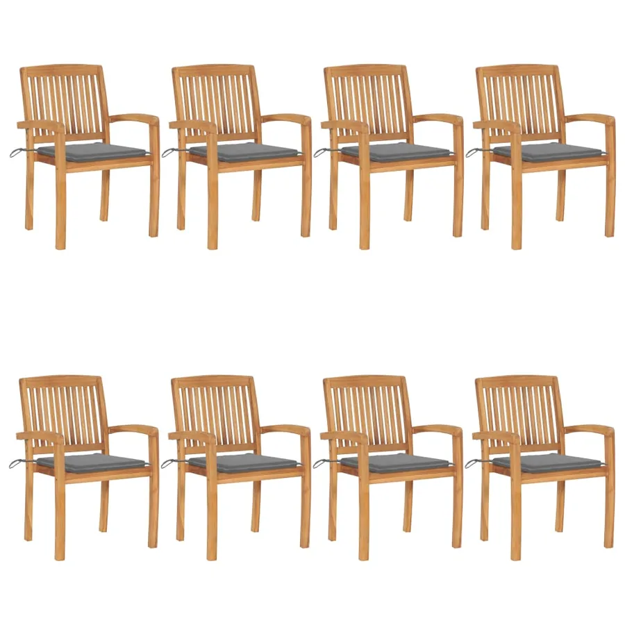 Chaises de jardin empilables avec coussins lot de 8 Teck solide - 14