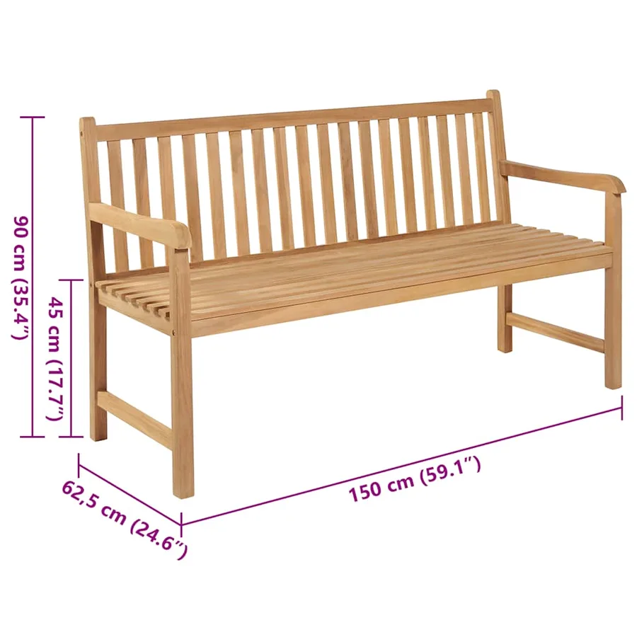 Banc de jardin avec coussin à carreaux rouge 150 cm Teck massif - 8