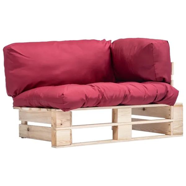 Canapé de jardin palette avec coussins rouge Pinède