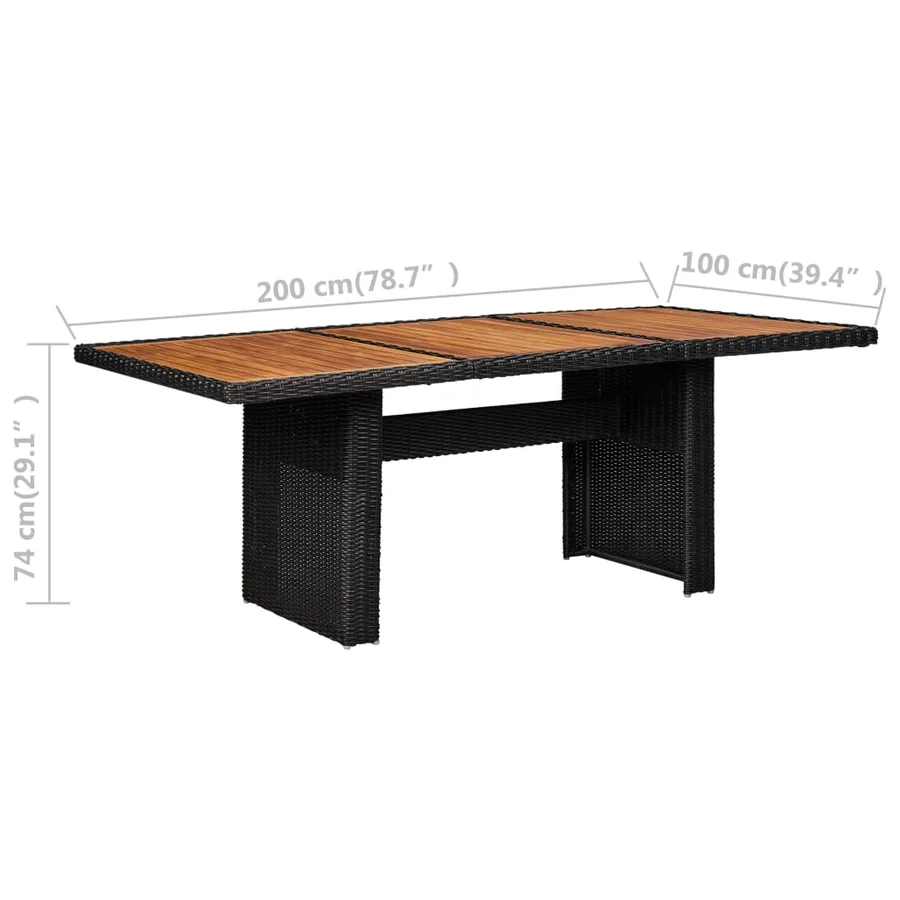 Table à manger de jardin Noir 200x100x74 cm Résine tressée - 6