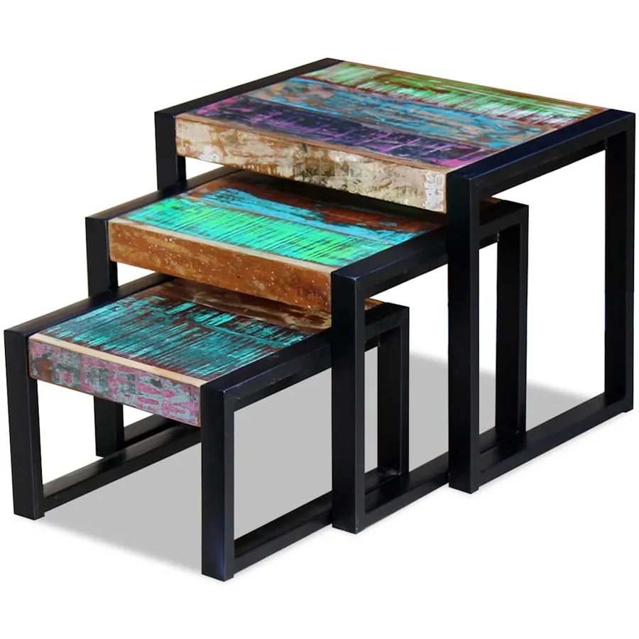 Tables gigognes 3 pcs Bois de récupération massif - 8