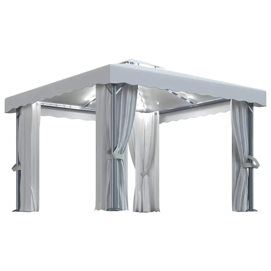 Tonnelle et rideau et guirlande lumineuse LED 3x3 m Blanc crème - 2