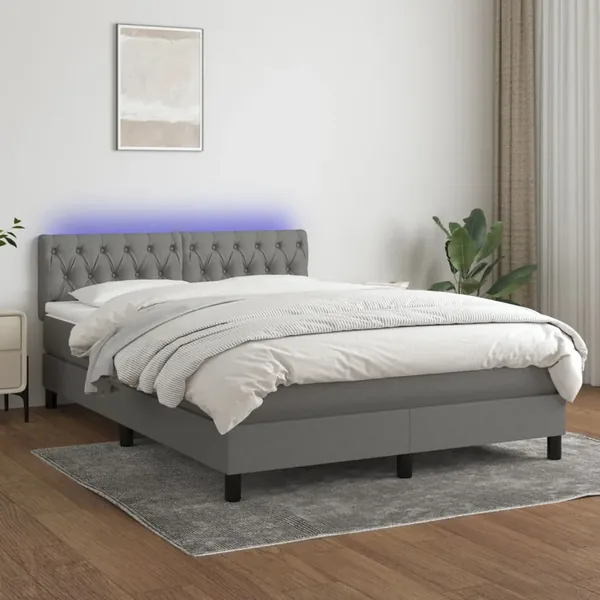 Sommier à lattes de lit et matelas et LED Gris foncé 140x200 cm